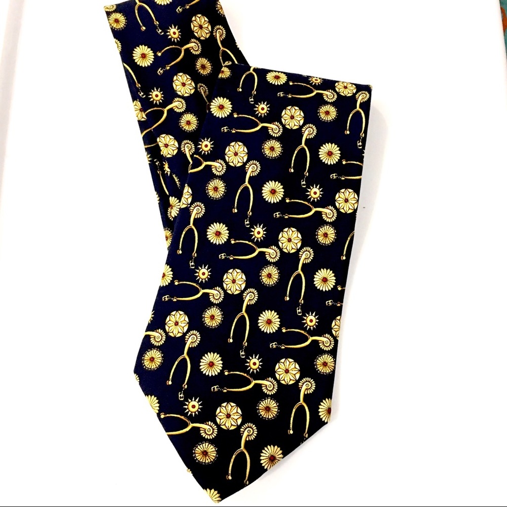 Mark Cross Navy Ground Silk Print Spurs Print Tie